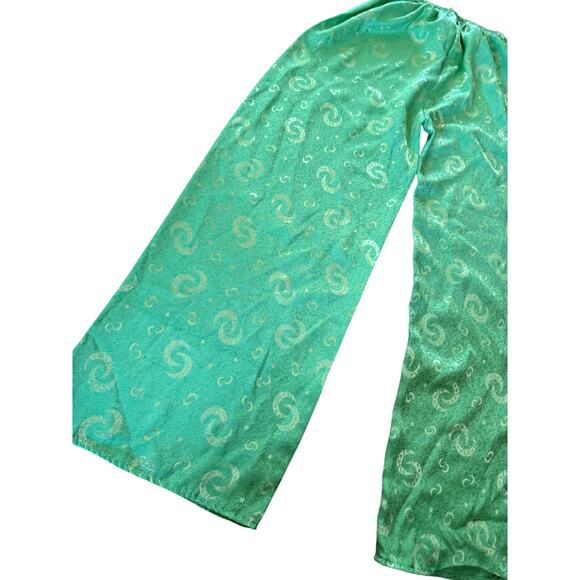 Vintage neon green all over moon print silky pants - Picture 6 of 6